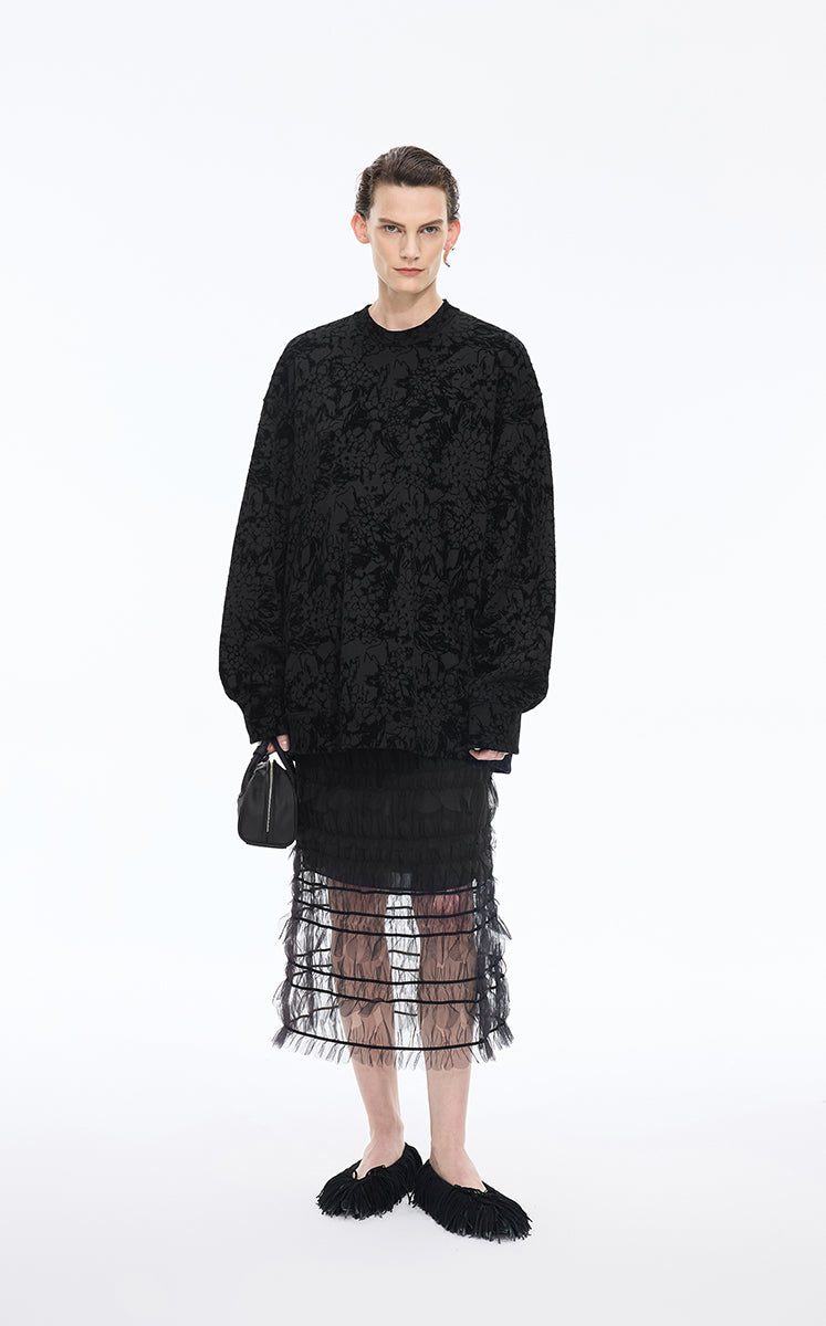 Skirt / JNBY 3D Floral Nylon Mesh Midi Skirt