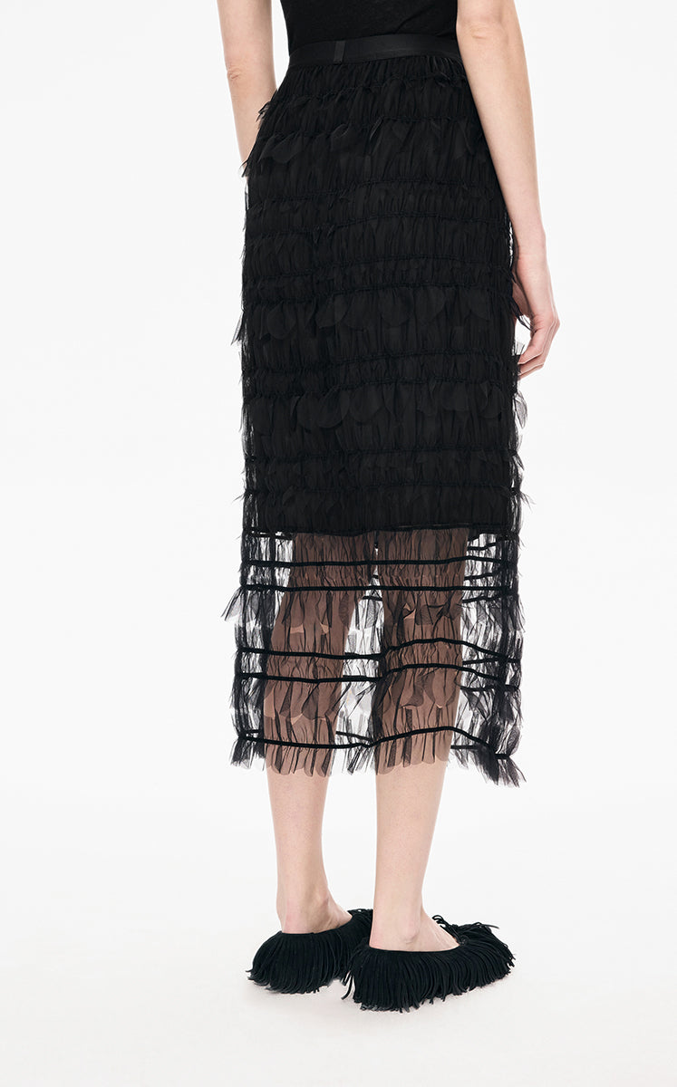 Skirt / JNBY 3D Floral Nylon Mesh Midi Skirt