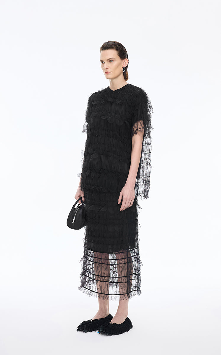 Skirt / JNBY 3D Floral Nylon Mesh Midi Skirt