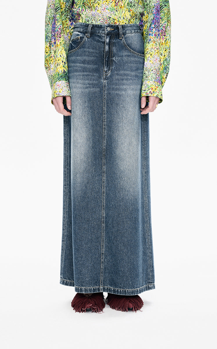 Skirt / JNBY Eco-Friendly A-Line Tencel Long Skirt Blue