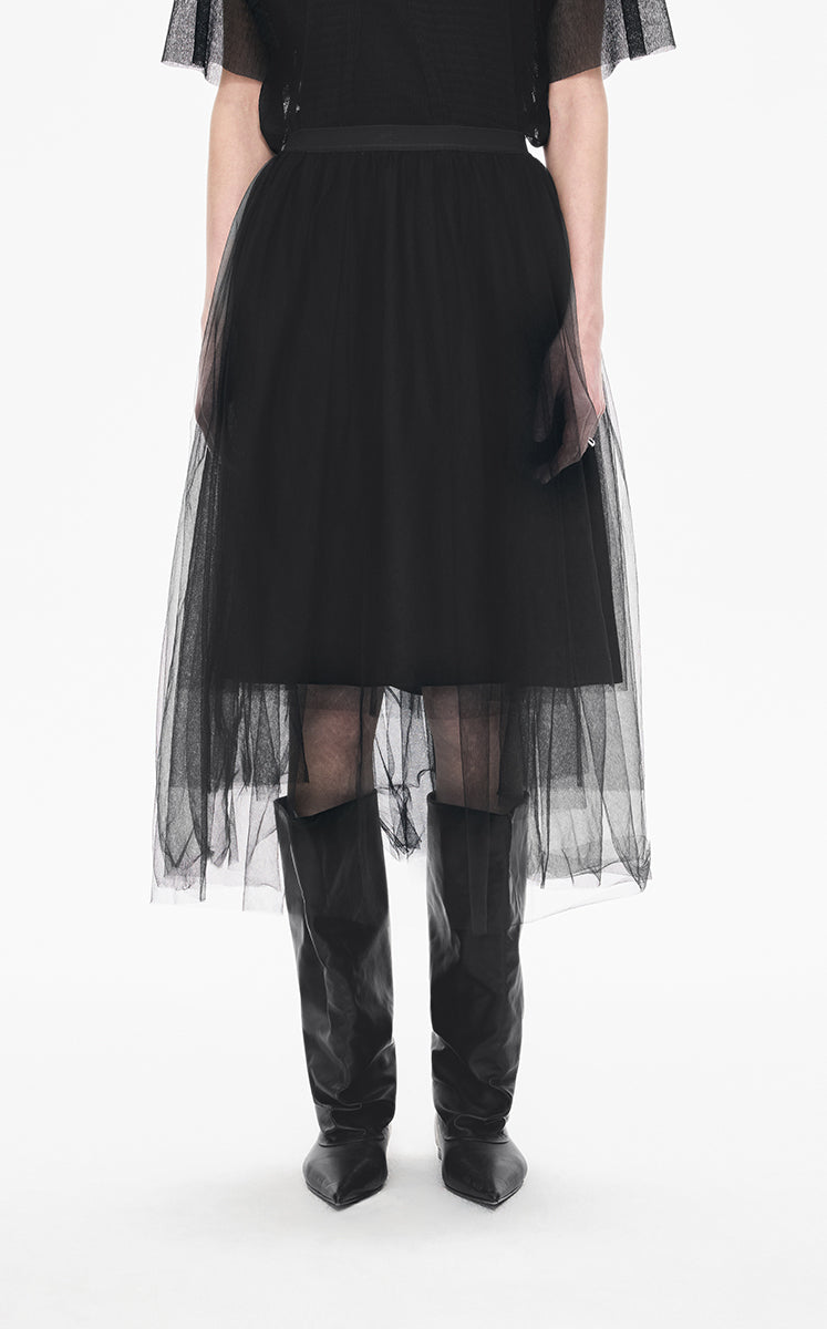 Skirt / JNBY Layered A-Line Tulle Midi Skirt Black
