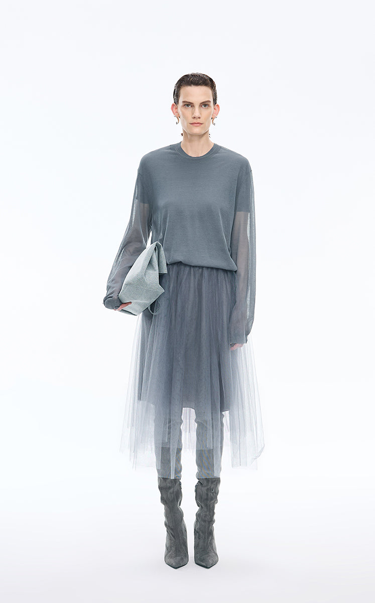 Skirt / JNBY Layered A-Line Tulle Midi Skirt Dark Grey