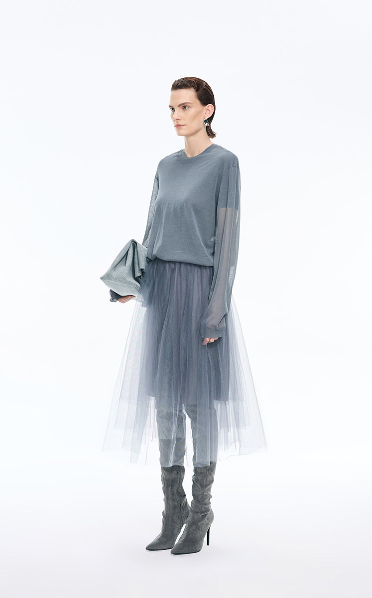Skirt / JNBY Layered A-Line Tulle Midi Skirt