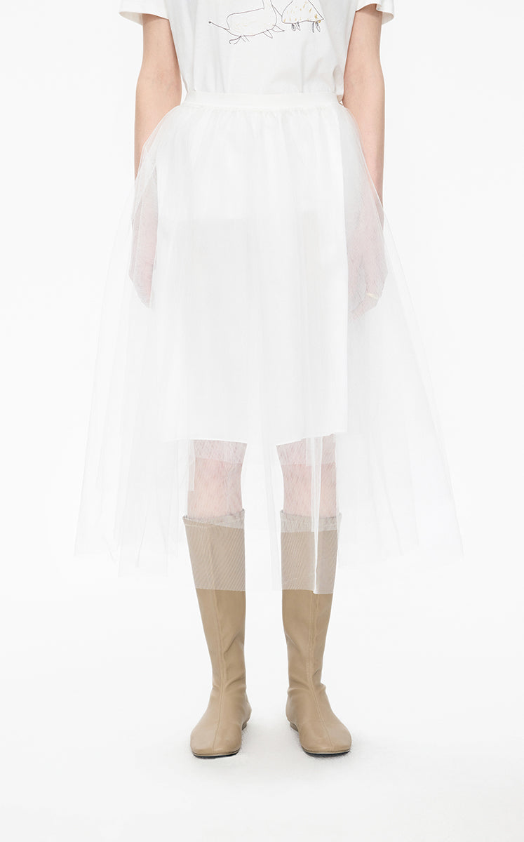 Skirt / JNBY Layered A-Line Tulle Midi Skirt White