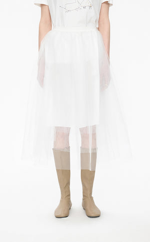 Skirt / JNBY Layered A-Line Tulle Midi Skirt White