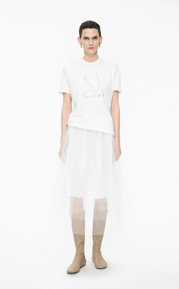 Skirt / JNBY Layered A-Line Tulle Midi Skirt