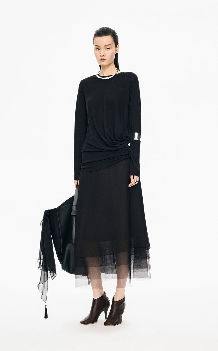 Skirt / JNBY Eco-Friendly A-Line Acetate Mesh Midi Skirt