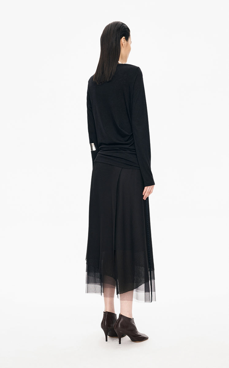 Skirt / JNBY Eco-Friendly A-Line Acetate Mesh Midi Skirt