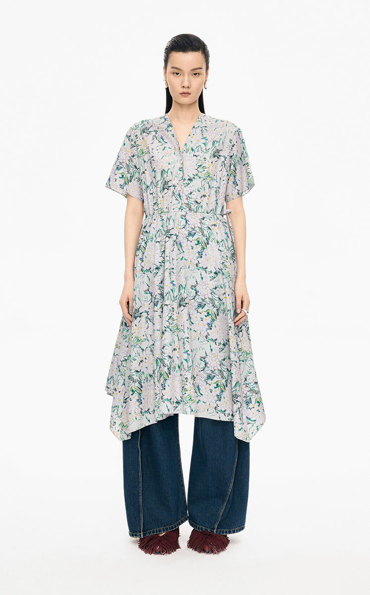 Dress / JNBY Hand-Painted Hydrangea A-Line Dress Purple-Green