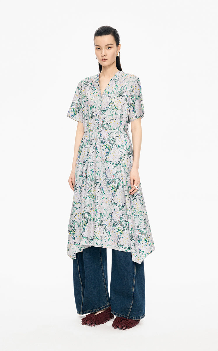 Dress / JNBY Hand-Painted Hydrangea A-Line Dress