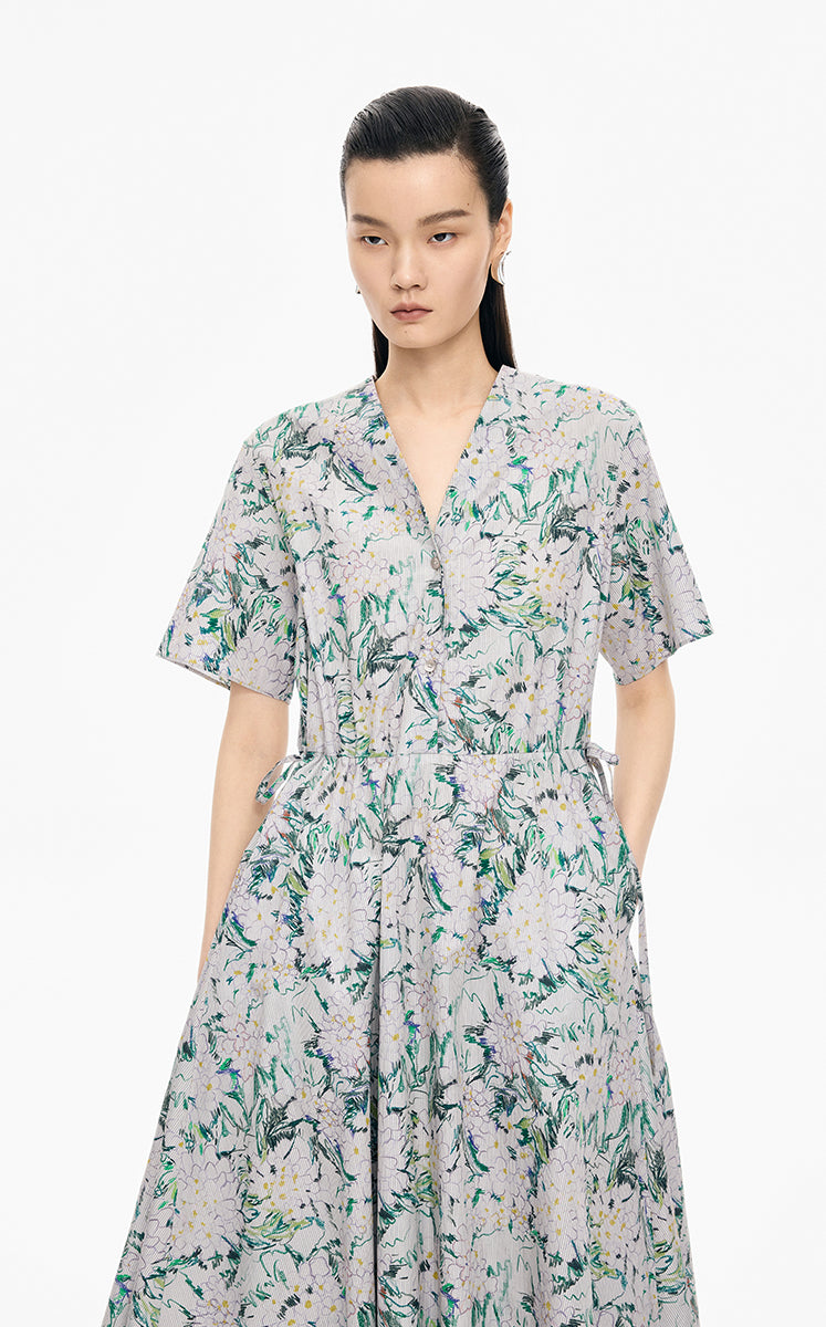 Dress / JNBY Hand-Painted Hydrangea A-Line Dress