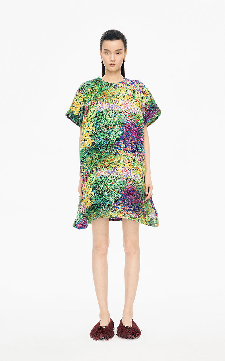 Dress / JNBY Kew Gardens Hand-Painted Pleated Dress Green