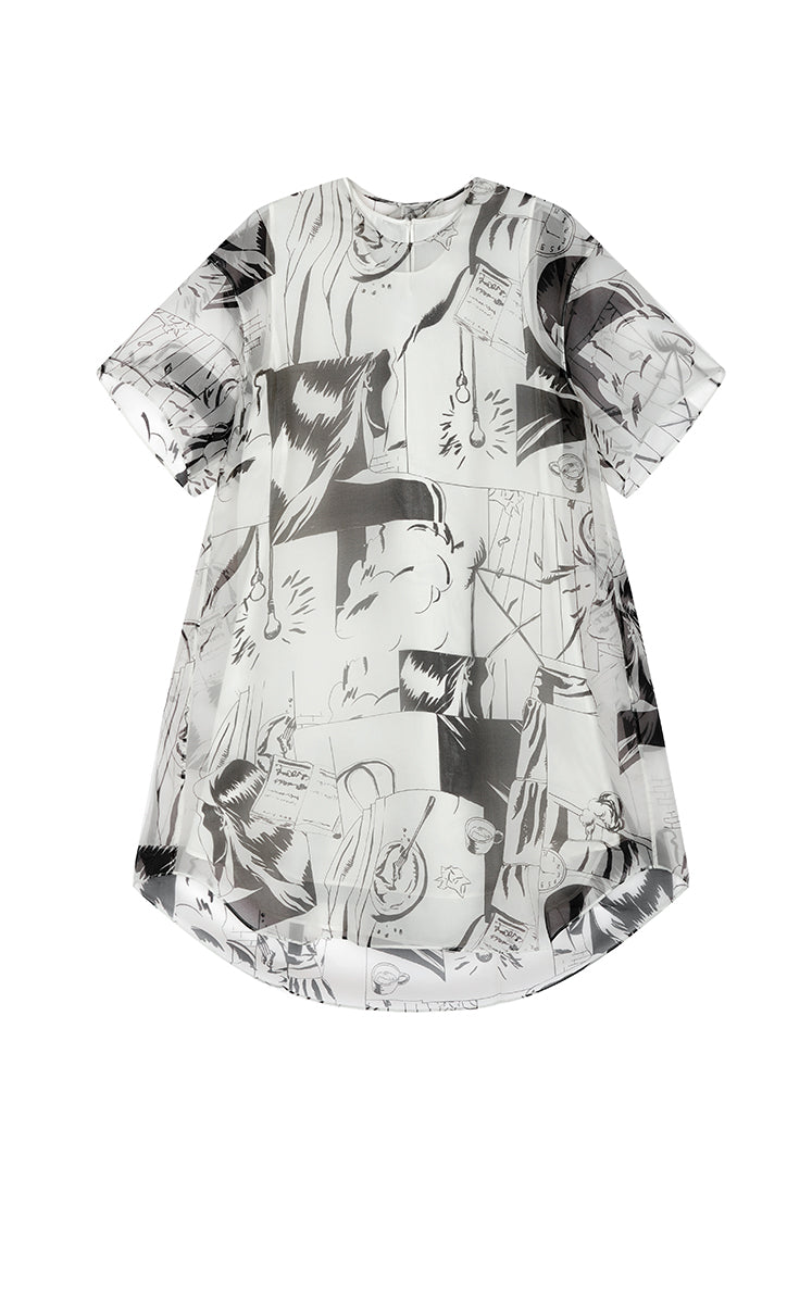 Dress / JNBY Silk Organza Comic Print Layered Dress