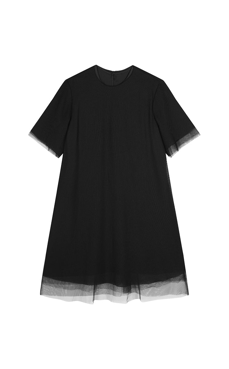 Dress / JNBY Eco A-Line Acetate Mesh Short Sleeve Dress black
