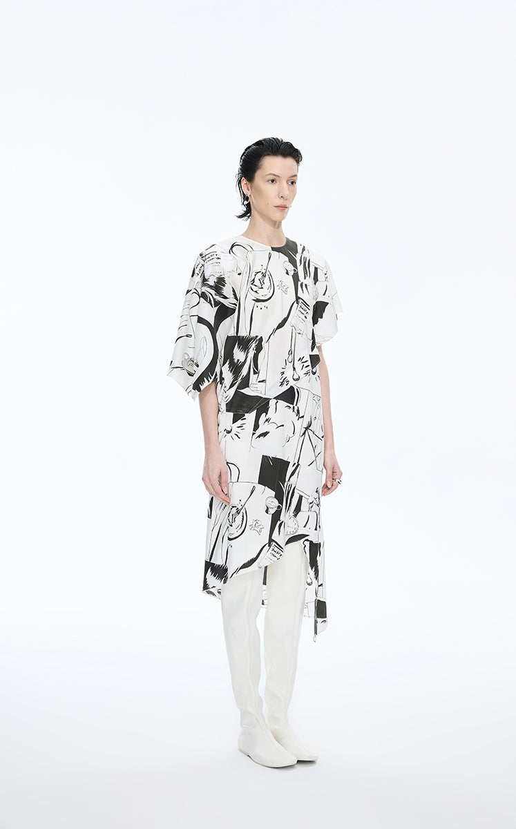 Dress / JNBY Asymmetric Comic Print Viscose-silk Dress White