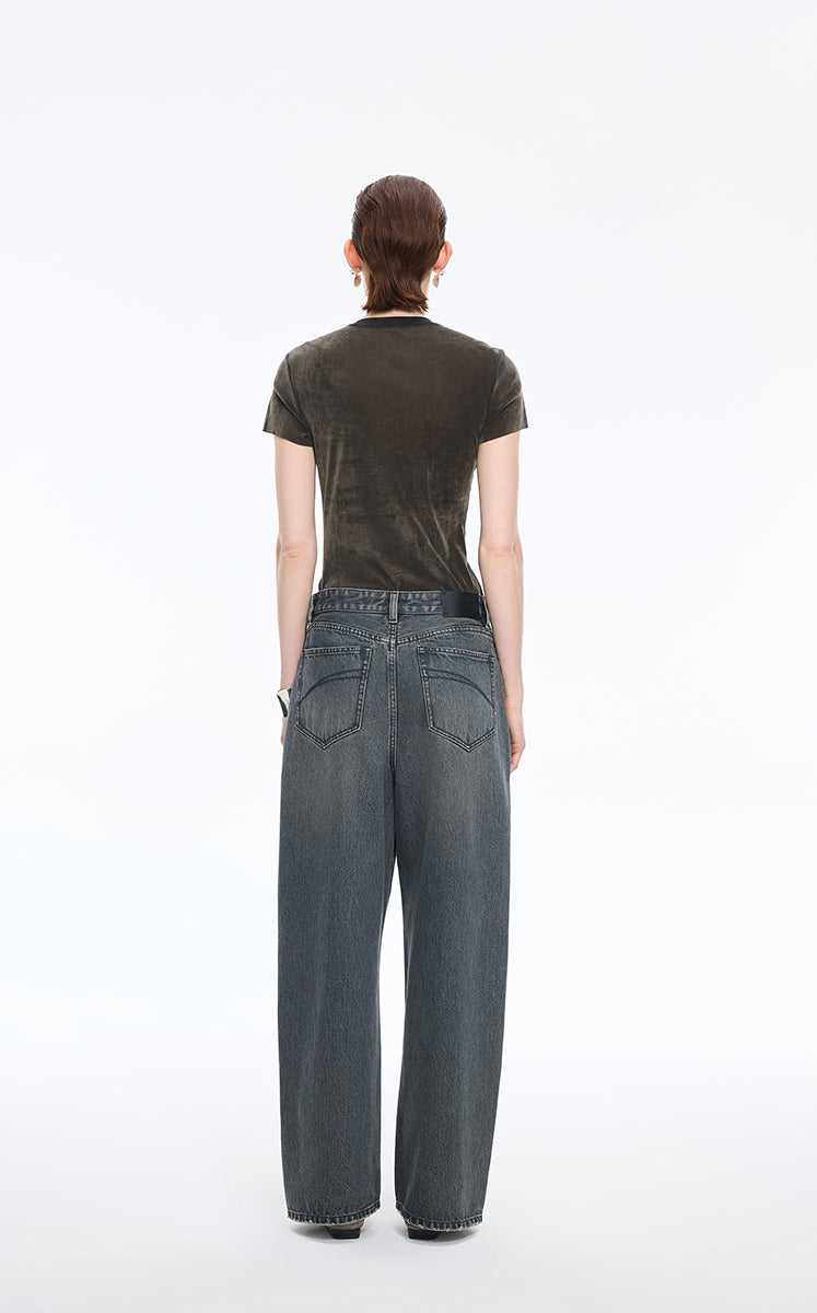 T-Shirt / JNBY Slim Fit Mesh Velvet Short Sleeve Tee
