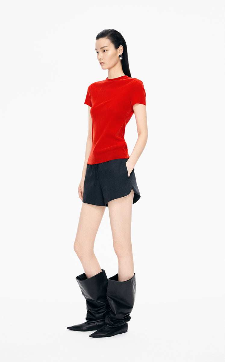T-Shirt / JNBY Slim Fit Mesh Velvet Short Sleeve Tee