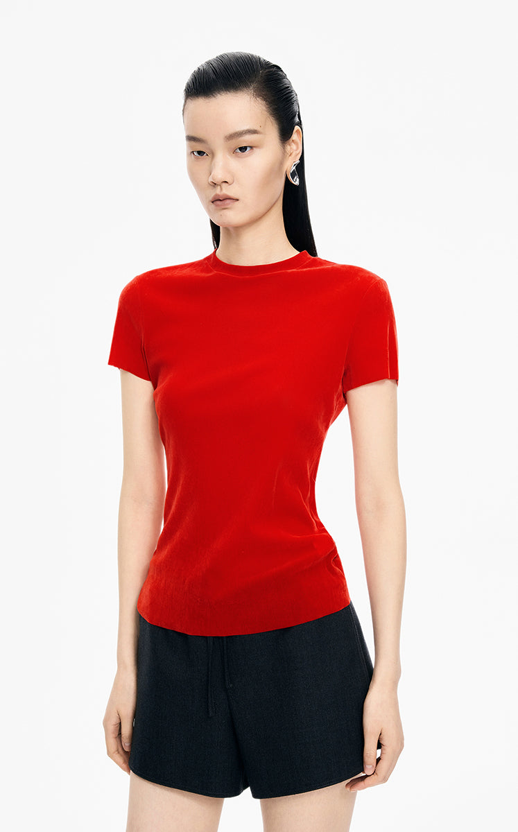 T-Shirt / JNBY Slim Fit Mesh Velvet Short Sleeve Tee