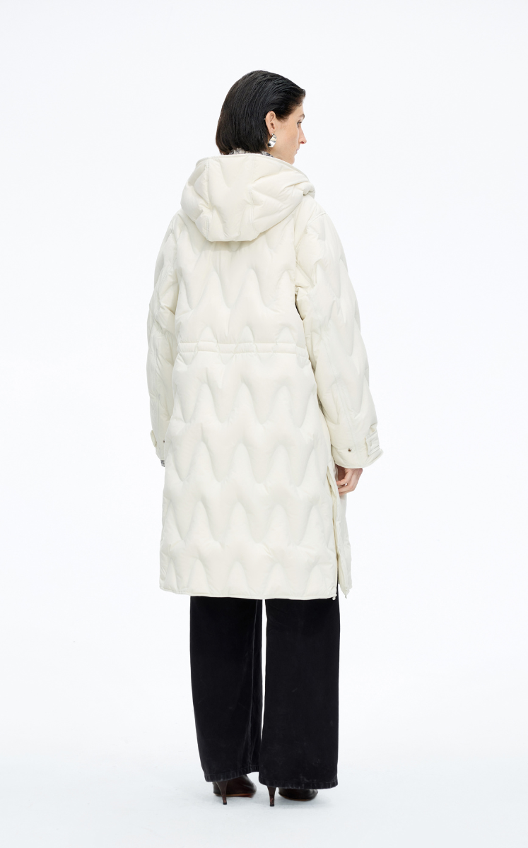 Down Coat / JNBY Wavy Quilted Long Hooded Down Coat