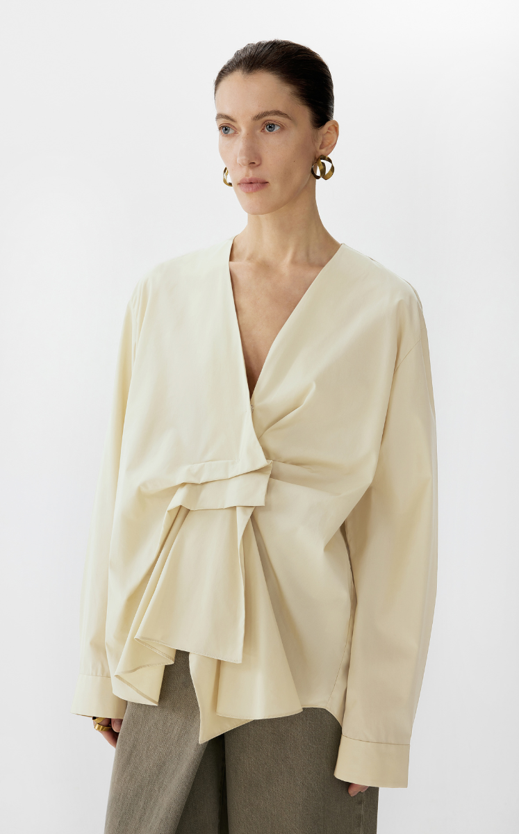 Shirt / JNBY Oversized V-Neck Cotton Poplin Shirt