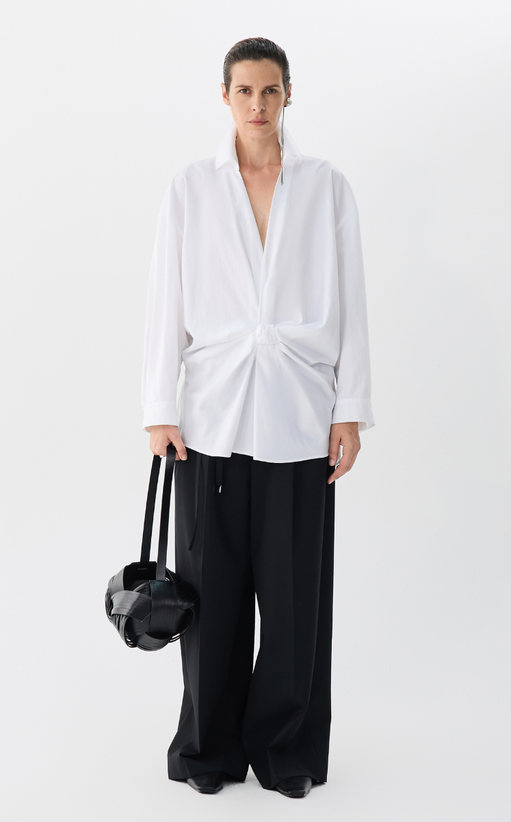 Shirt/JNBY Oversized Cotton Twill Bow-Knot V-Neck Shirt White