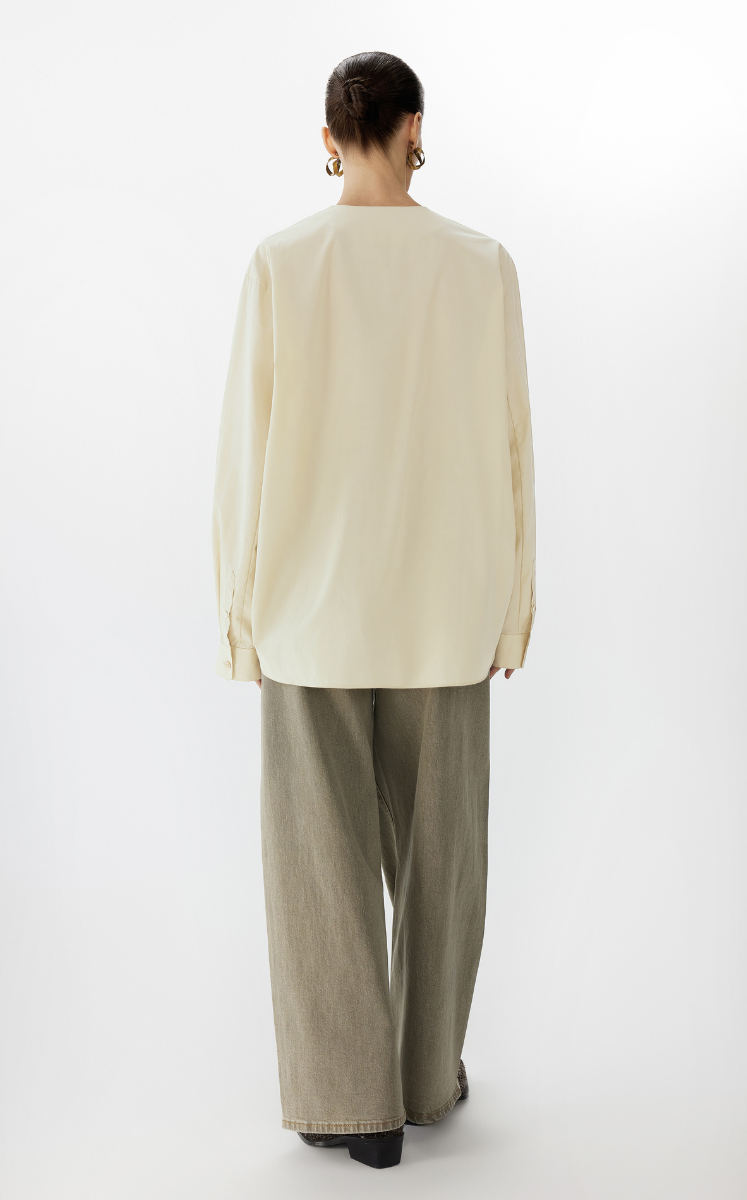 Shirt / JNBY Oversized V-Neck Cotton Poplin Shirt