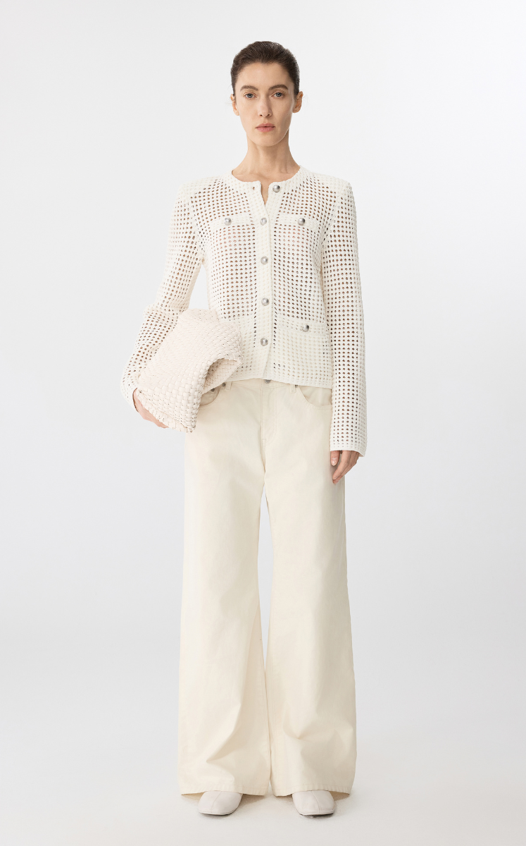 Sweater / JNBY Eco-Friendly Cropped Knit Cardigan White