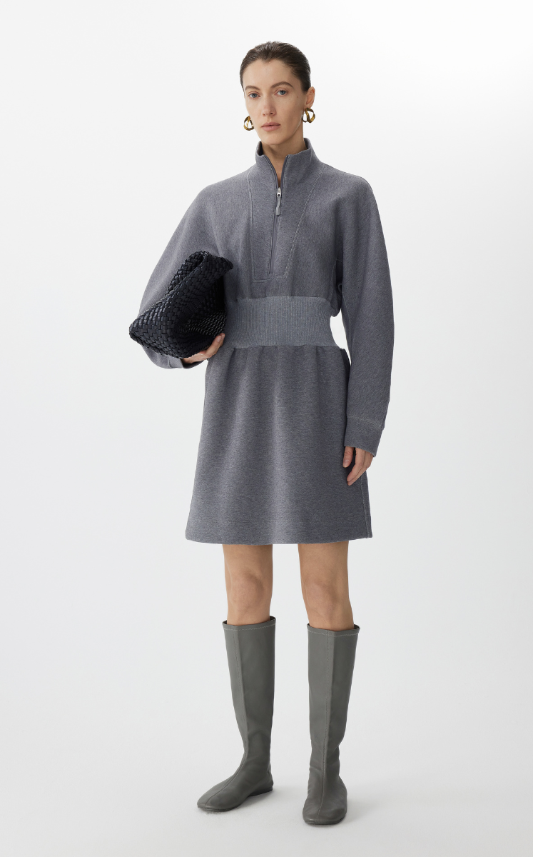 Dress / JNBY Cotton Blend Air-Layer X-Line Long Sleeve Dress Mixed medium ash