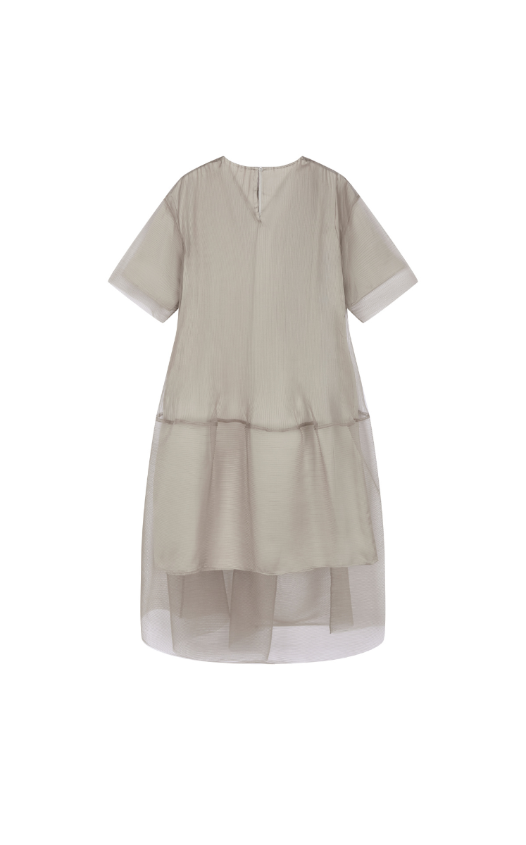 Dress / JNBY Pleated Mesh A-Line Short Sleeve Dress