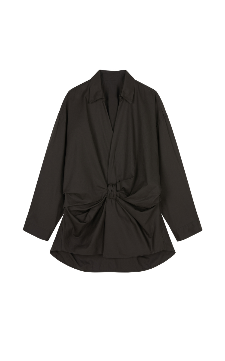 Shirt/JNBY Oversized Cotton Twill Bow-Knot V-Neck Shirt Black