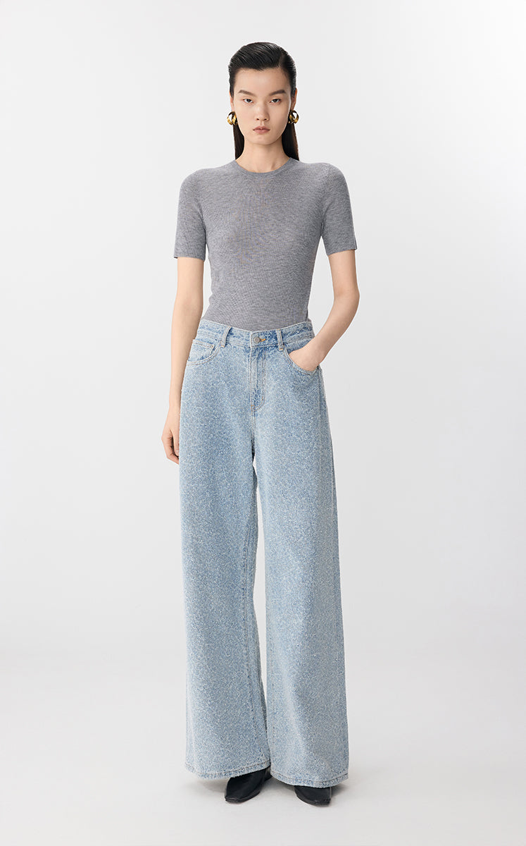 Sweater / JNBY Fitted Wool Short Sleeve Sweater Grey