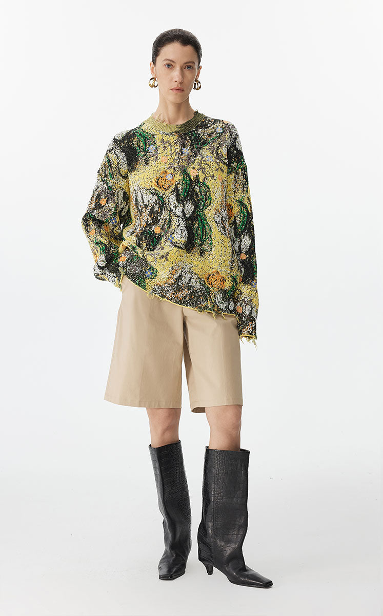 Sweater / JNBY Oversized Floral Knit Sweater Yellow and black