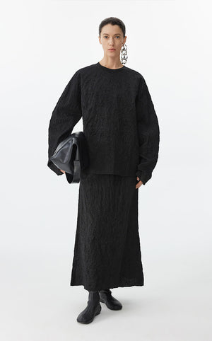 Skirt / JNBY Textured Long Pleated Hybrid Skirt black