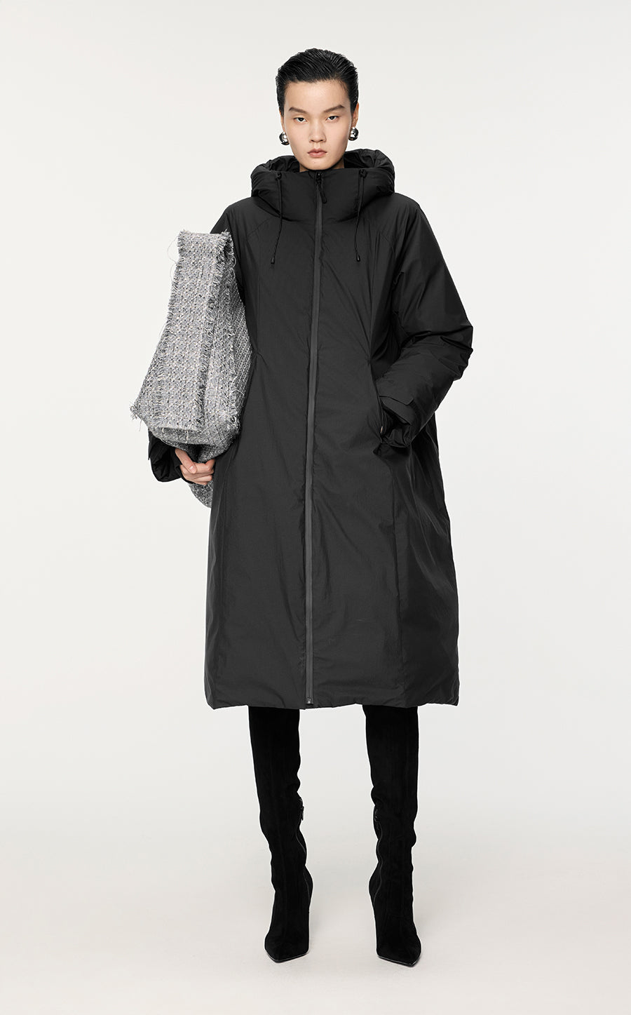 Downcoat / (Extreme Cold Weather)JNBY Relaxed Long Hooded Down Coat Black