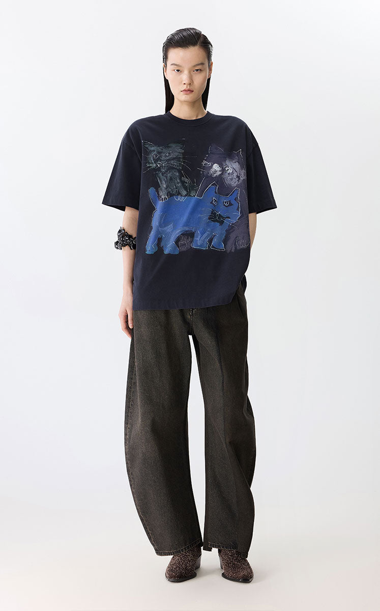T-shirt / JNBY Oversized Graphic Cotton T-Shirt Black purple