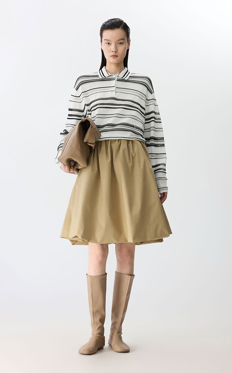 Sweater / JNBY Retro Stripe Knit Pullover Black stripes on white background