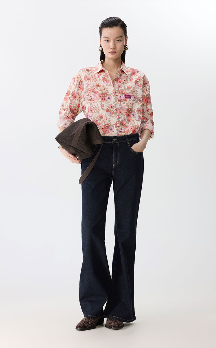 Pants / JNBY Flared Cuffed Denim Pants Dark Blue