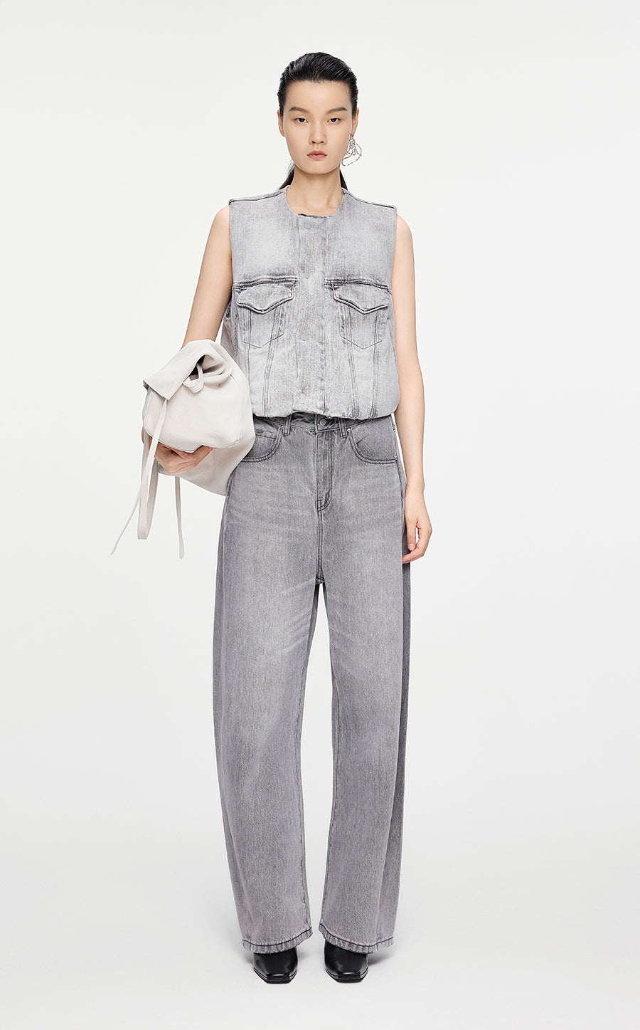Pants / JNBY Washed Denim Cotton Jeans Grey