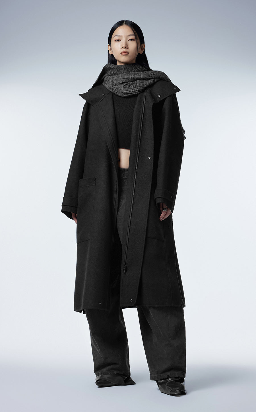 Coat / JNBY Mandarin-collar A-line Oversized Coat Black