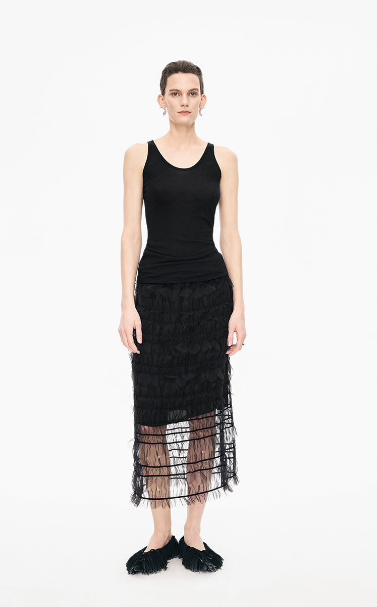 Skirt / JNBY 3D Floral Nylon Mesh Midi Skirt