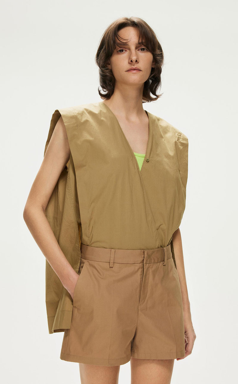 Jumpsuits / JNBY Solid V-Neck Sleeveless Jumpsuits (100% Cotton) Khaki