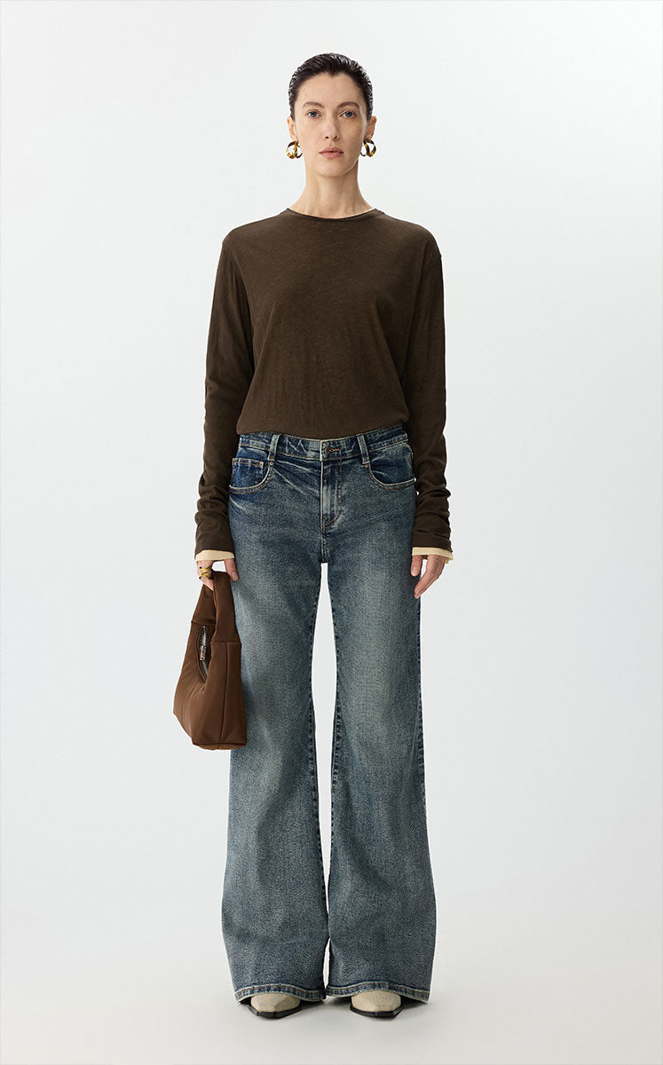 Pants / JNBY Flared Cuffed Denim Pants Blue