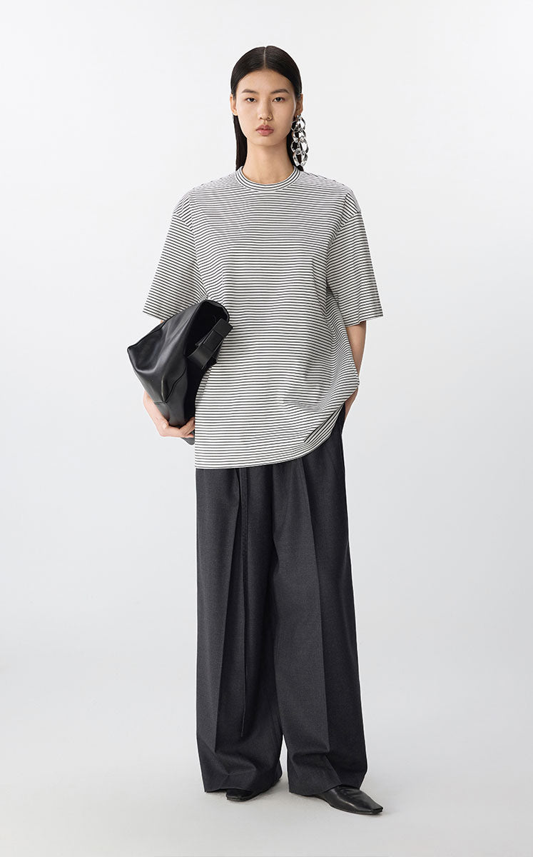 T-Shirt / JNBY Oversized Stripe Cotton Tee White