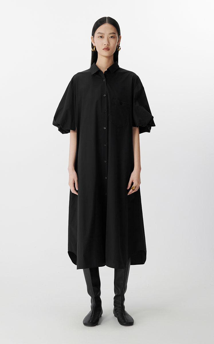Dress / JNBY Cotton Twill A-Line Short Sleeve Dress Black