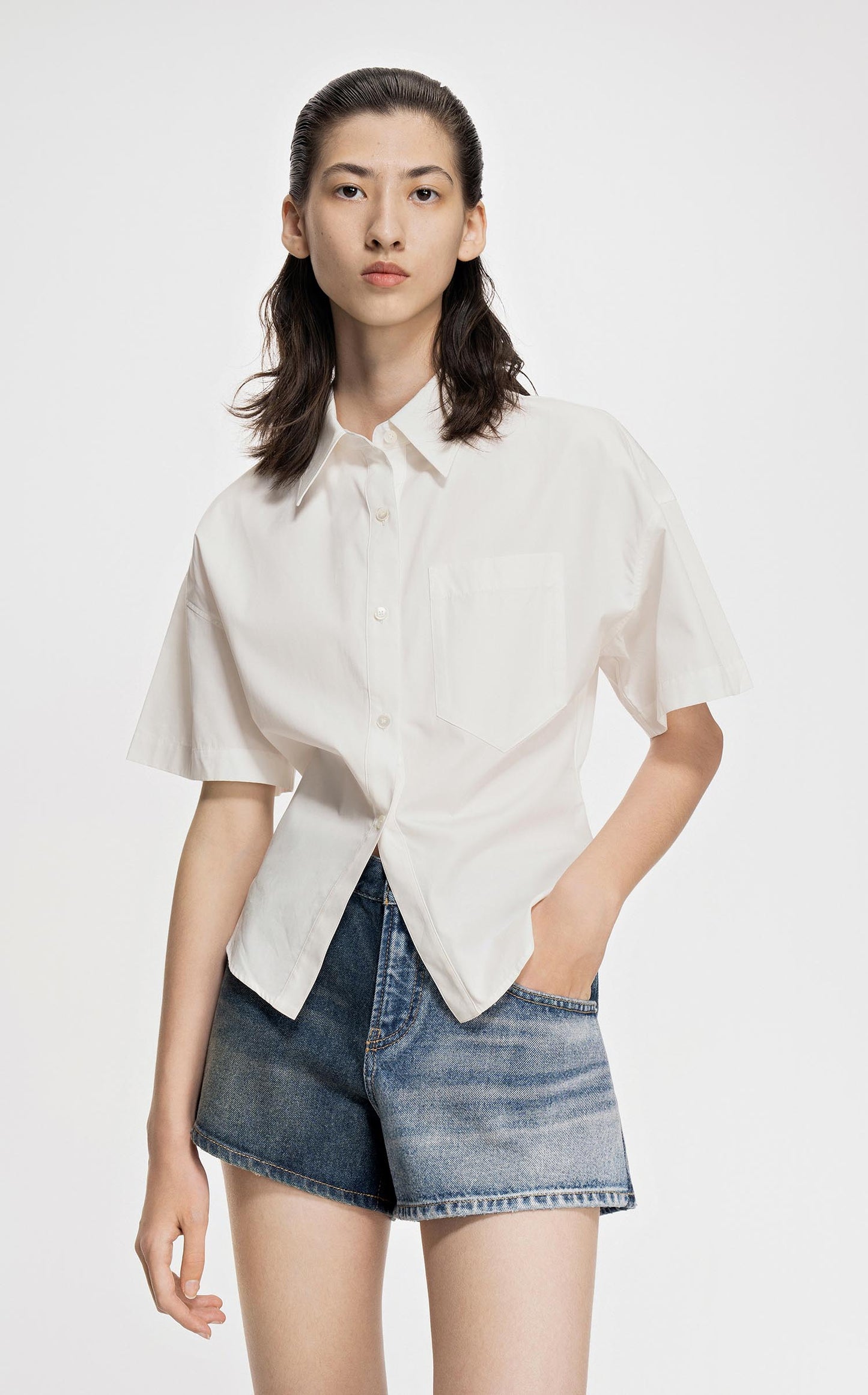 Shirt / JNBY Slim Fit Short Sleeve Shirt (100% Cotton) White