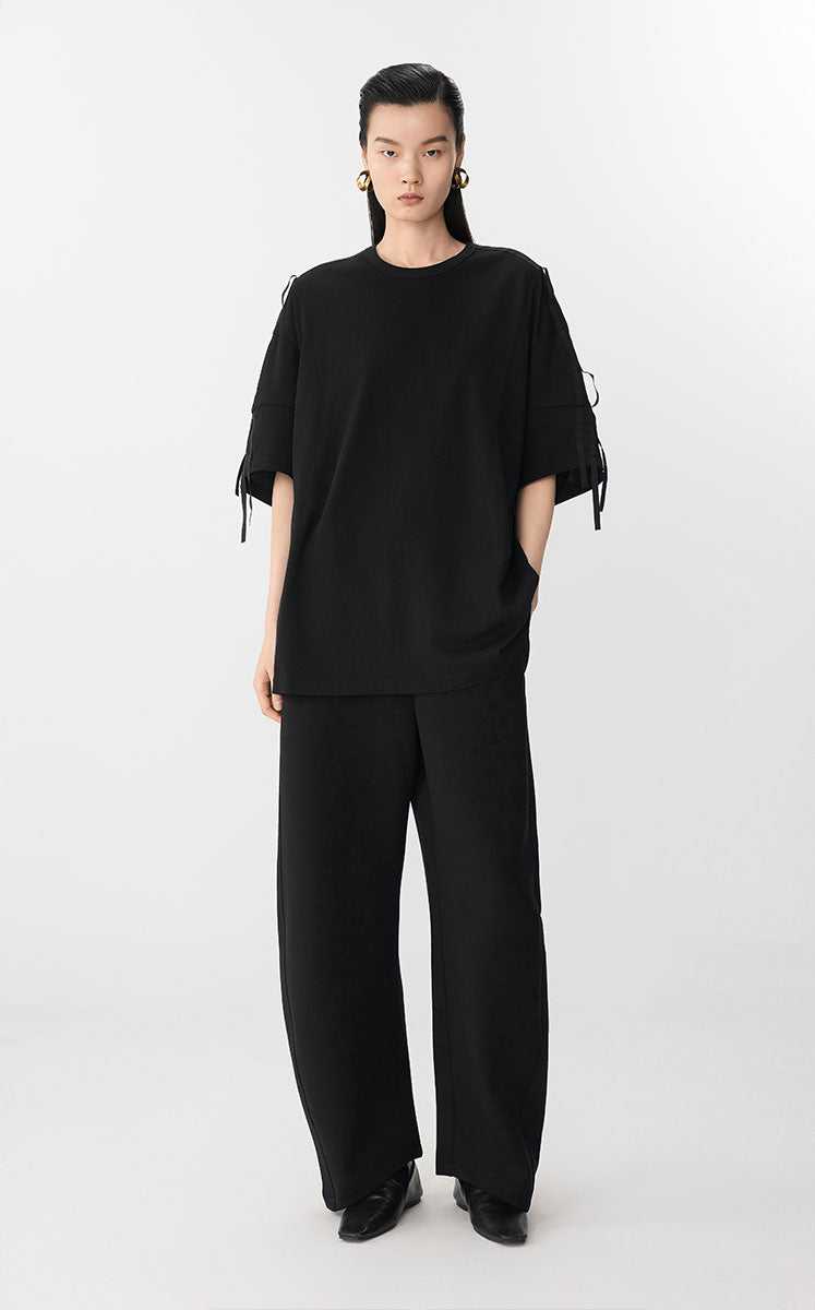 T-Shirt / JNBY Oversized Cotton Tie-Detail Tee Black