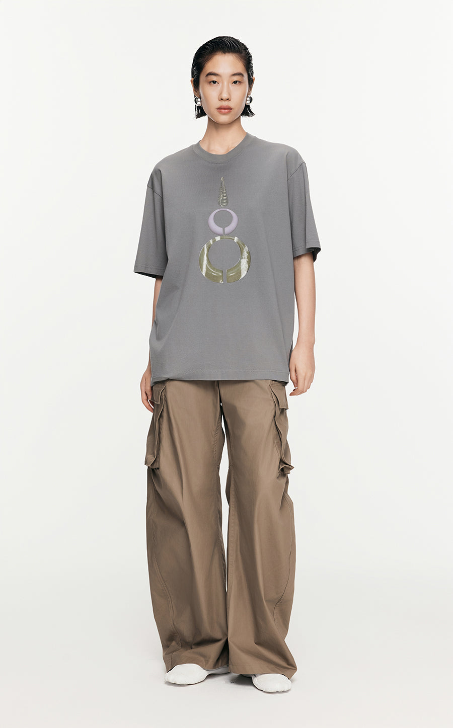 T-Shirt/JNBY Micro Elastic Loose Fitting Short-sleeved T-shirt Grey