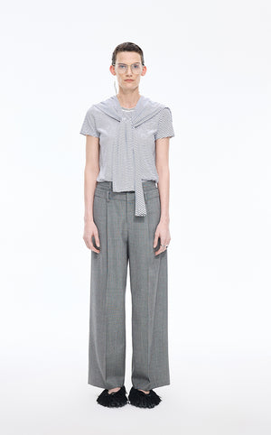 T-Shirt / JNBY Layered Deconstructed Cotton Tee White Base with Fine Checks