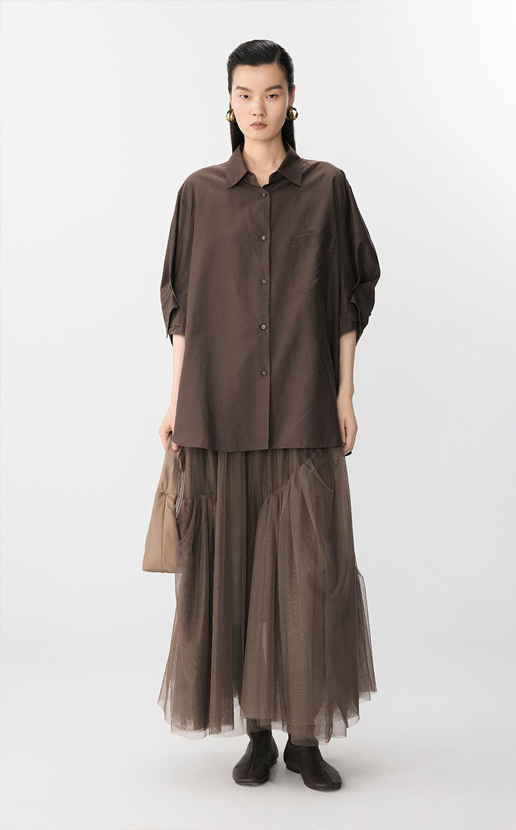 Skirt / JNBY Sheer Mesh Ruffle Hem Skirt