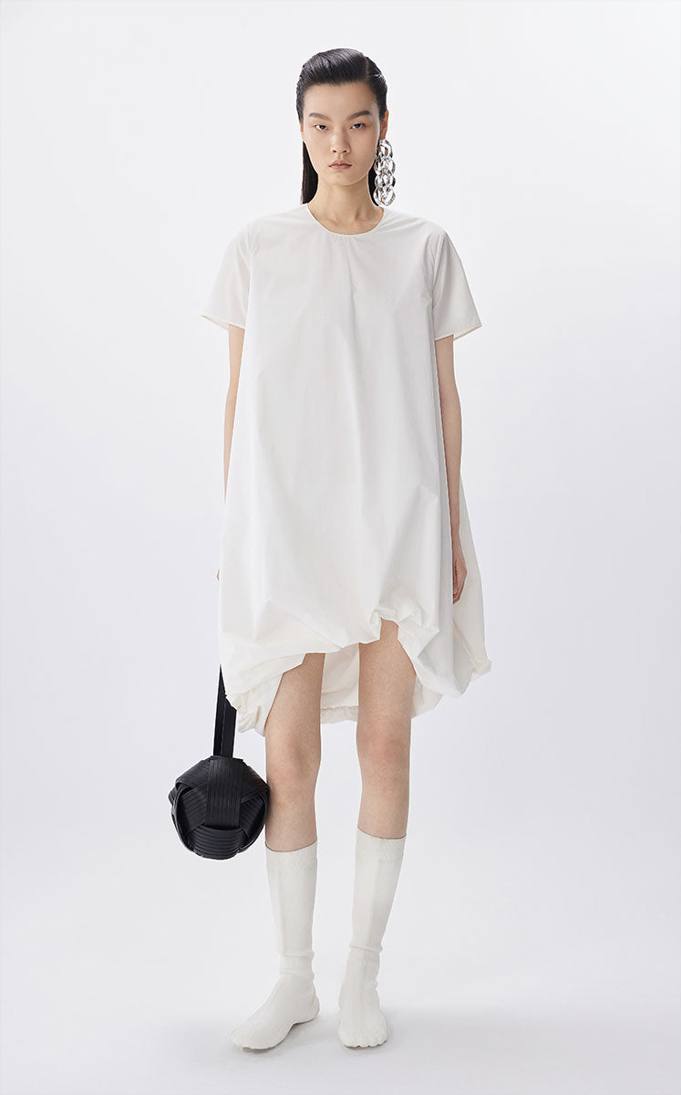Dress / JNBY A-Line Pleated Cotton Blend Dress White